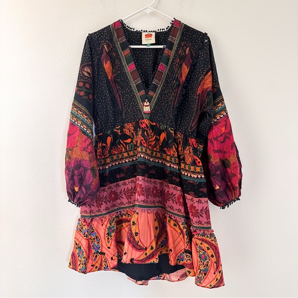 FARM RIO‎ Boho Indie Mixed Patchwork Mini Dress Cotton Gipsy XS - Picture 5 of 7